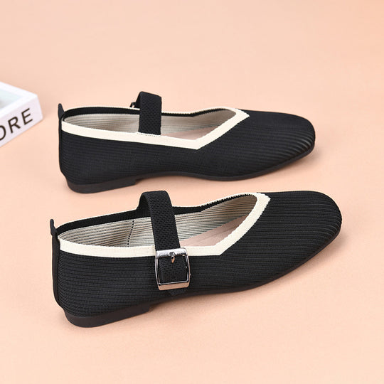 Ballerinas Damen Mary Jane Elegant Gerippt