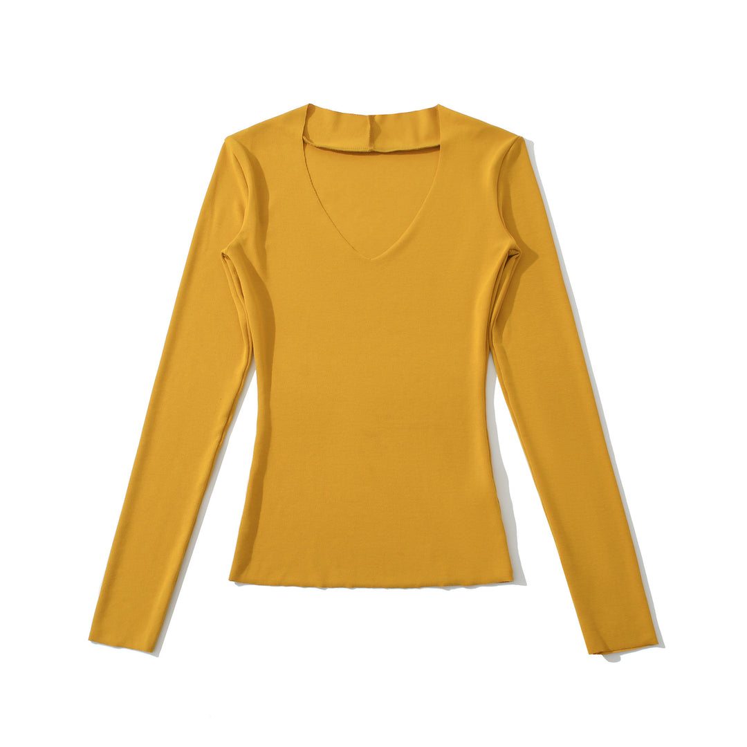 Damen langärmliges Oberteil mit V-Ausschnitt und engem Schnitt Fudus