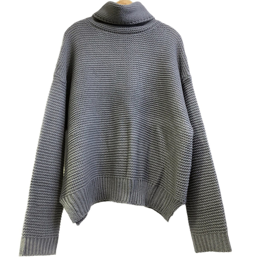 Damen Grobstrickpullover mit hohem Kragen und langen Ärmeln Fudus