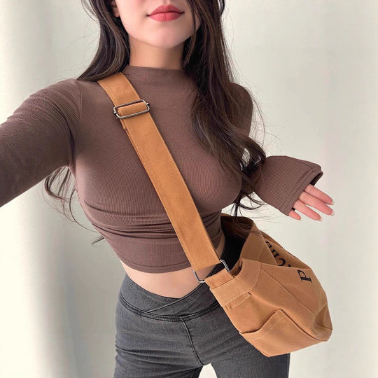 Damen Langarm-Crop-Top mit strukturiertem Rippdesign Fudus