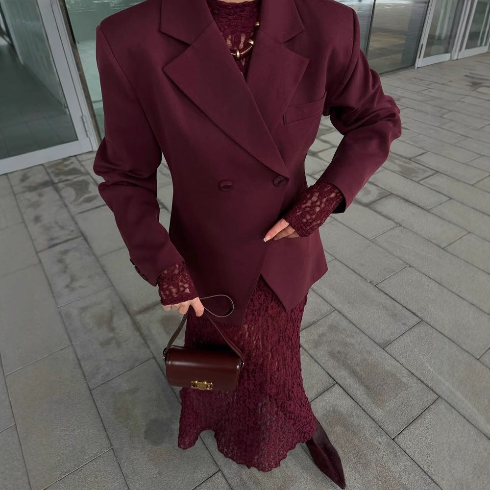 Damen langärmliges Spitzenkleid Fudus