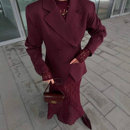 Damen langärmliges Spitzenkleid Fudus