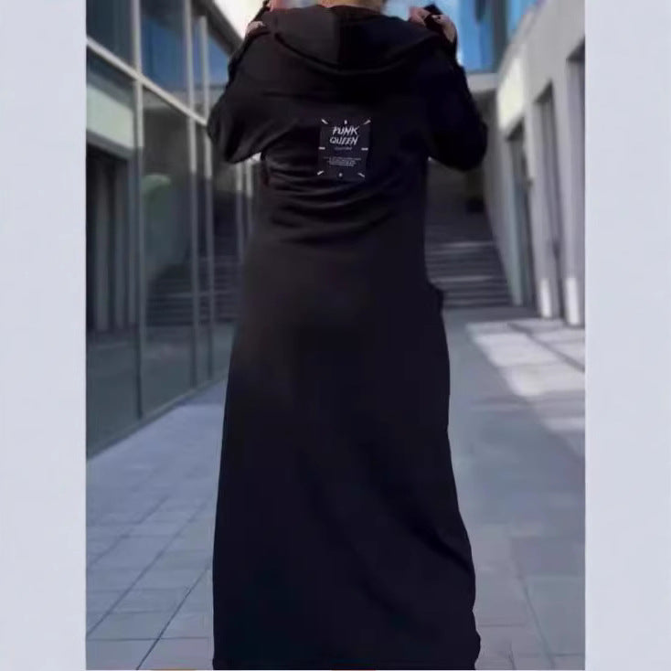 Damen modischer Kapuzenmantel mit seitlichen Taschen und asymmetrischem Saum Fudus