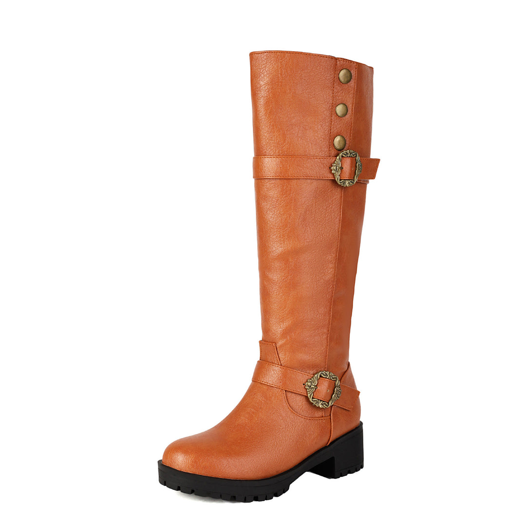 Damen Hohe und stilvolle Stiefel mit dekorativen Schnallen Fudus