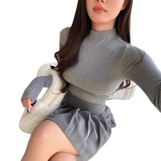 Damen Langarm-Crop-Top mit strukturiertem Rippdesign Fudus