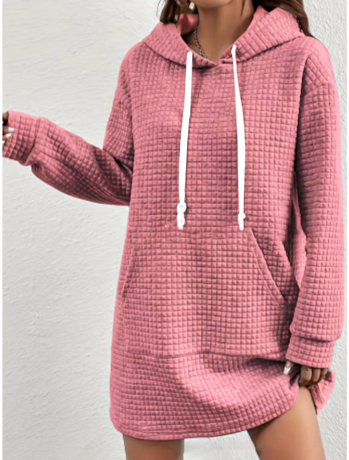 Damen Hoodie-Kleid mit praktischem Kängurutasche und modernem Strickdesign Fudus