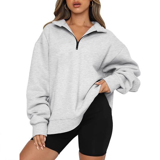 Damen Kapuzensweatshirt mit halbem Reißverschluss und lässigem Schnitt Fudus