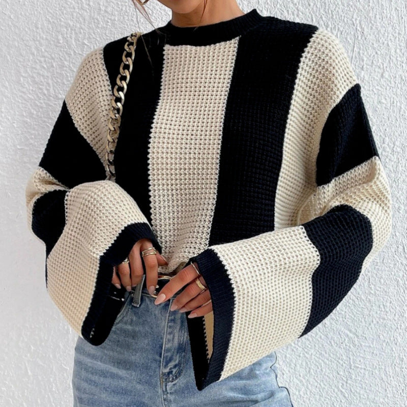 Damen Grobstrickpullover mit weitem Schnitt und Blockstreifen Fudus