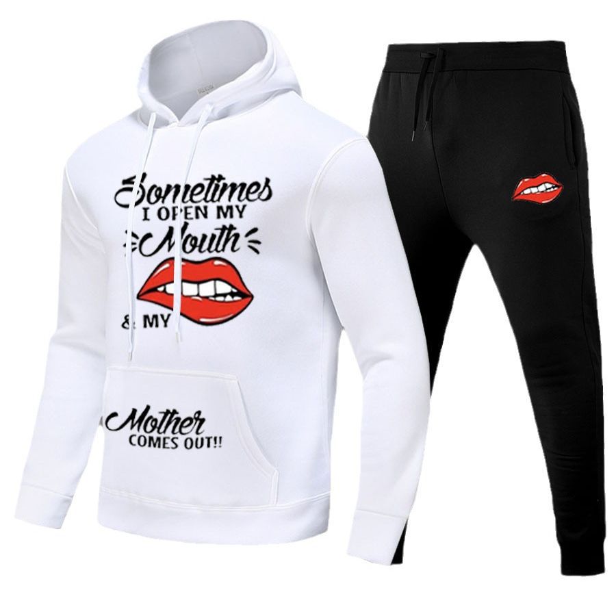 Damen Hoodie und Jogginghose Set mit kreativem Lippenmotiv Fudus
