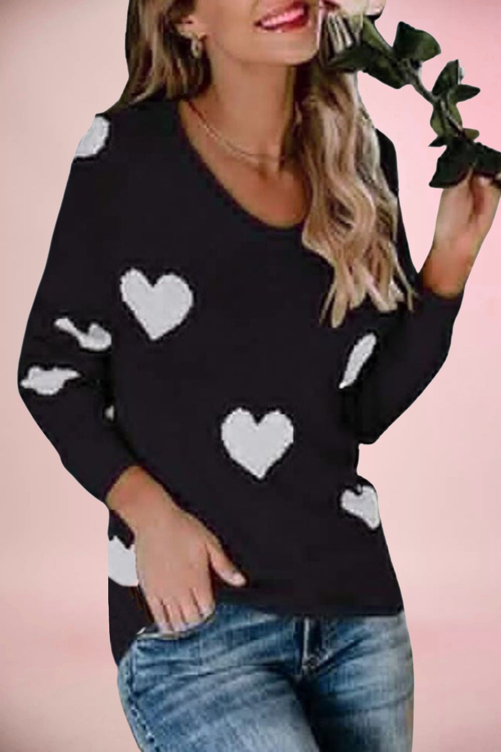 Damen kuscheliger Pullover mit herzförmigen Mustern Fudus