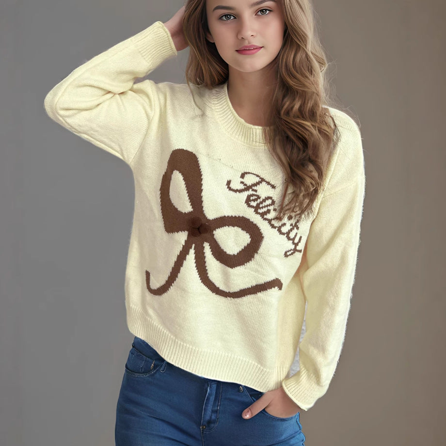 Damen kuscheliger Pullover mit verspielt gestalteter Schleifenapplikation Fudus