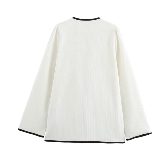 Damen lässige Jacke mit strukturiertem Material und dekorativen Taschen Fudus