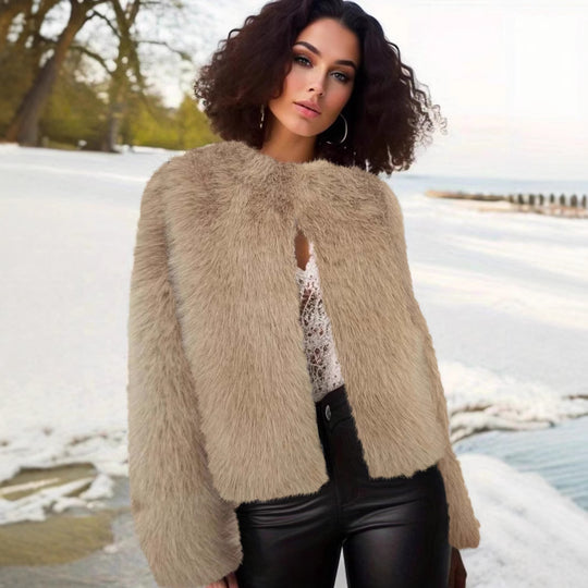 Damen kuschelige Kurzjacke mit lockerer Passform und elegantem Design Fudus