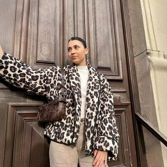 Damen Kunstfelljacke mit Leopardenmuster Fudus