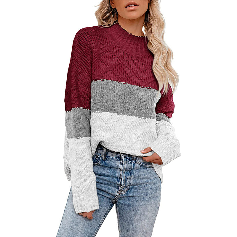 Damen Grobstrickpullover mit modernem Blockdesign Fudus