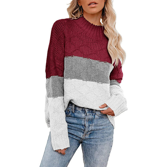 Damen Grobstrickpullover mit modernem Blockdesign Fudus