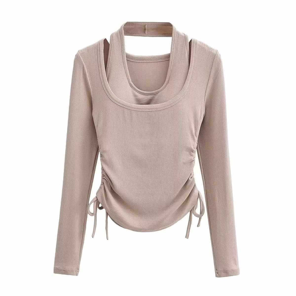 Damen langärmeliges Oberteil mit dekorativem Knoten Fudus