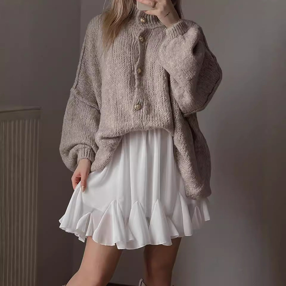 Damen Grobstrickpullover mit voluminösen Ärmeln und komfortablem Schnitt Fudus