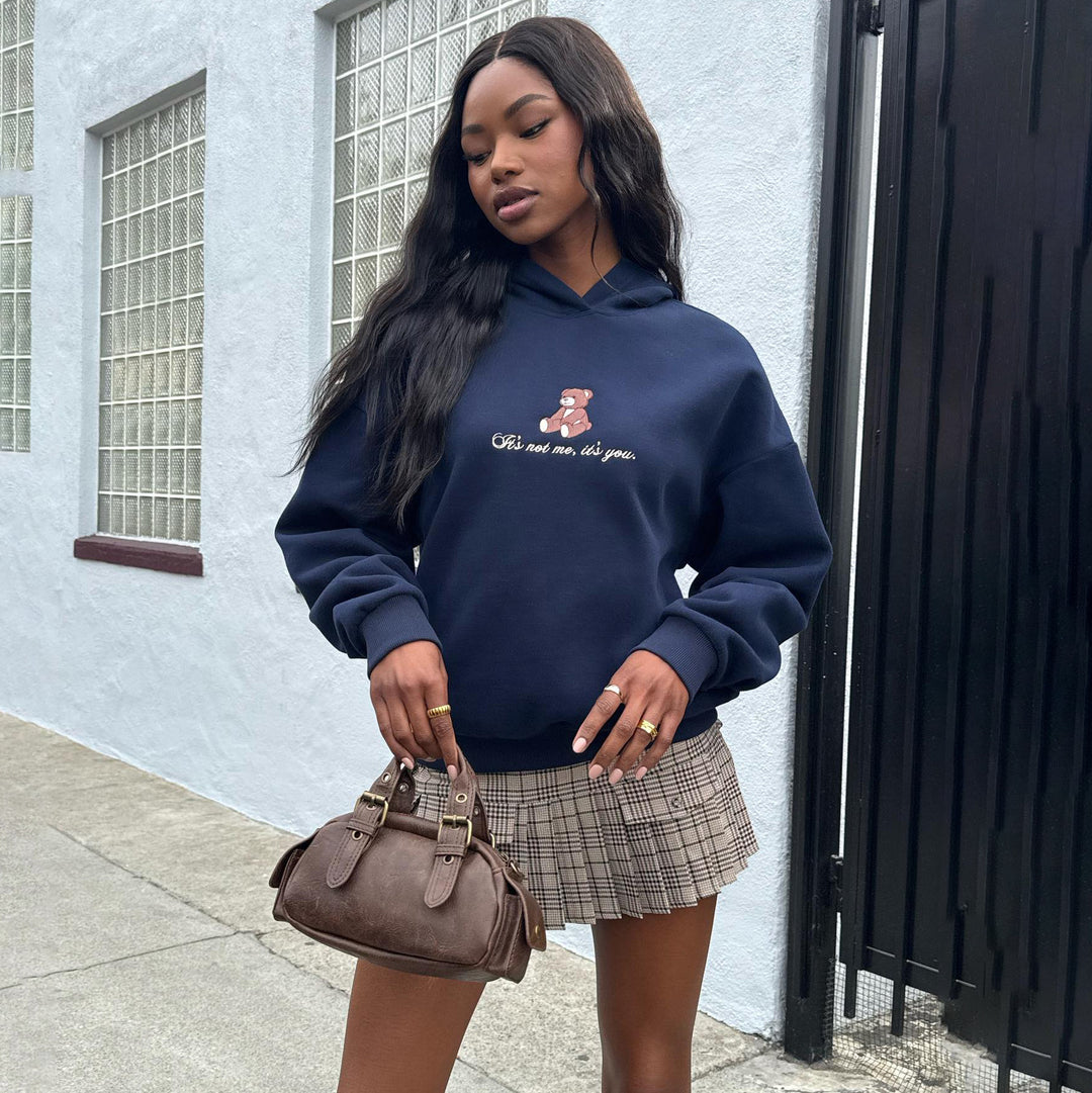 Damen Kapuzenpullover mit verspieltem Bärenmotiv und weichem Baumwollmix Fudus