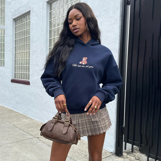 Damen Kapuzenpullover mit verspieltem Bärenmotiv und weichem Baumwollmix Fudus