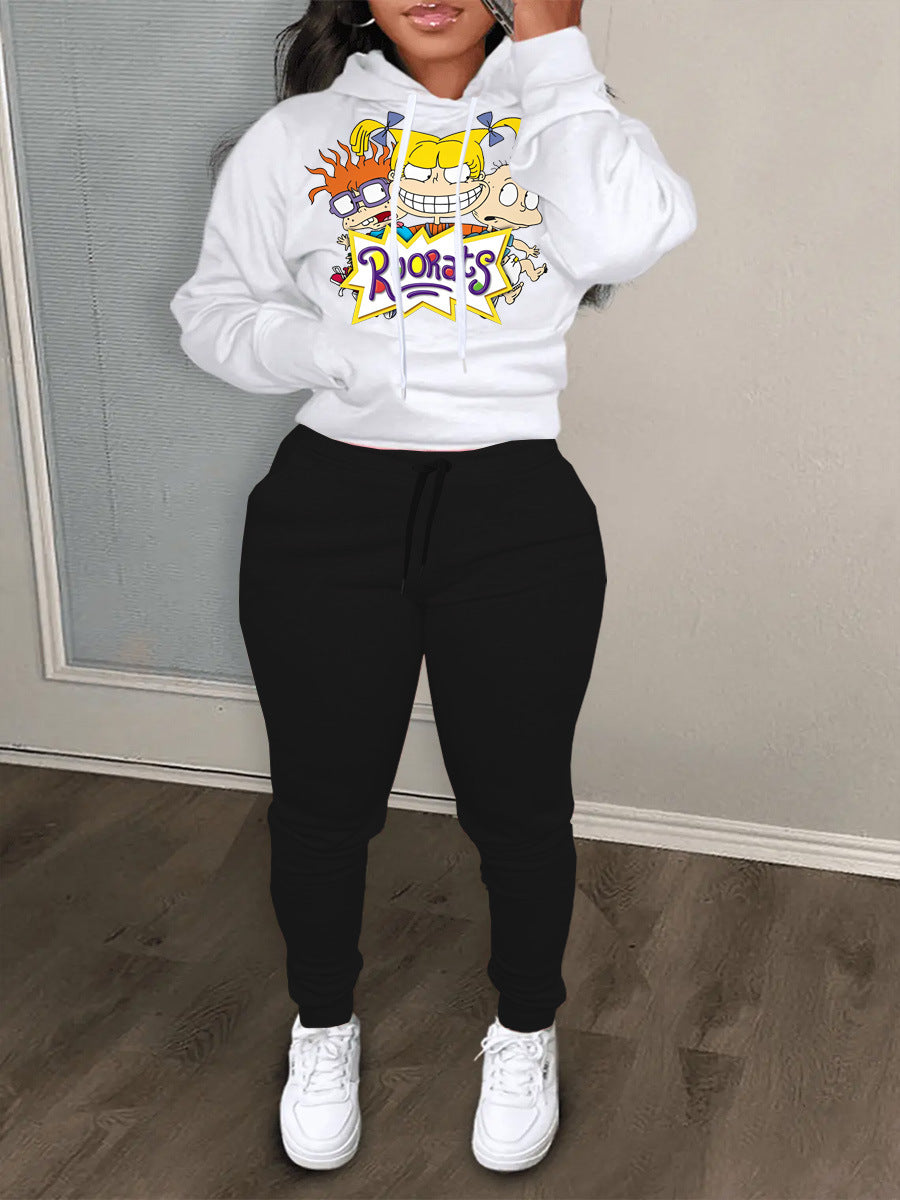 Damen Hoodie und Jogginghose Set mit kreativem Cartoon-Design Fudus