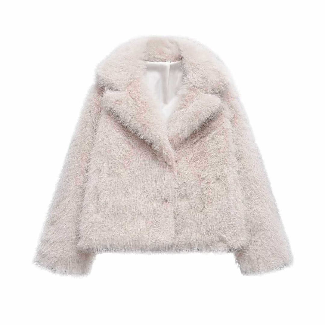Damen Kuschelige Kunstfelljacke mit breitem Kragen Fudus
