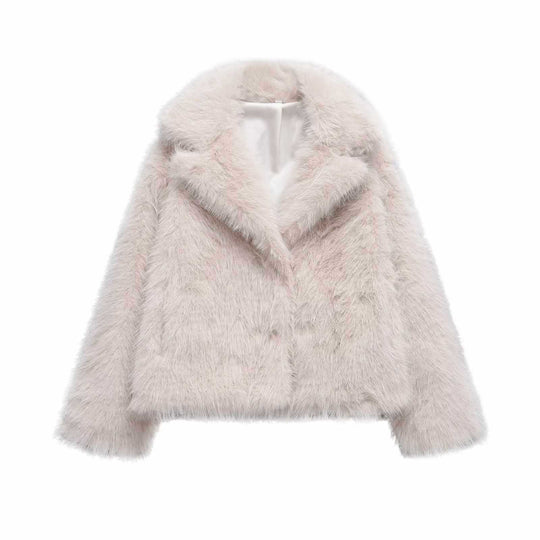 Damen Kuschelige Kunstfelljacke mit breitem Kragen Fudus
