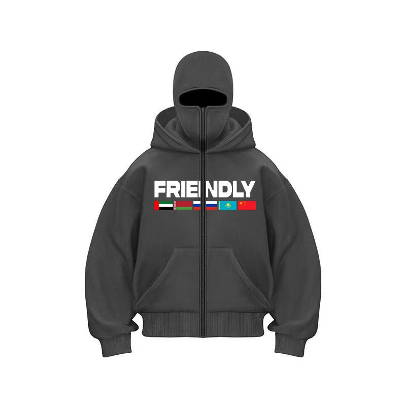 Damen Kapuzenjacke mit festem Reißverschluss und auffälligem grafischen Druck Fudus