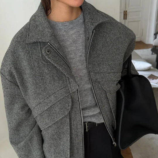 Damen lässige Oversized-Jacke mit modischem Wellenmuster Fudus
