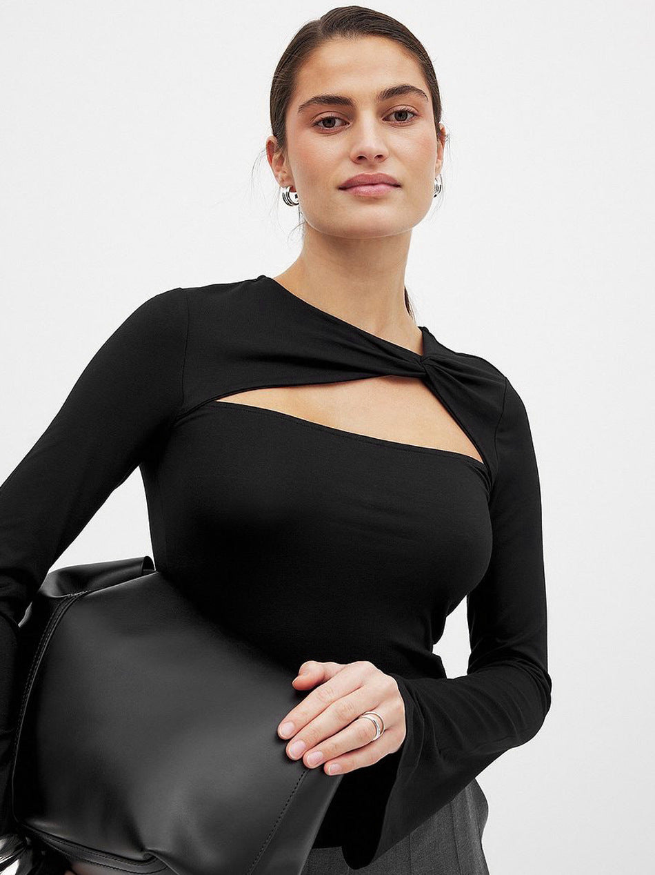 Damen Langarmshirt mit raffiniertem Cut-Out und Wickeldesign Fudus