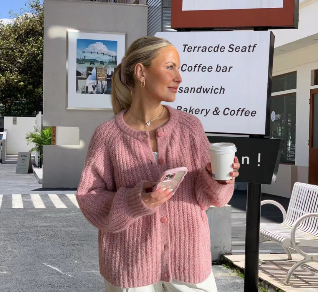 Damen Grobstrickjacke mit Knöpfen und modernem Schnitt Fudus