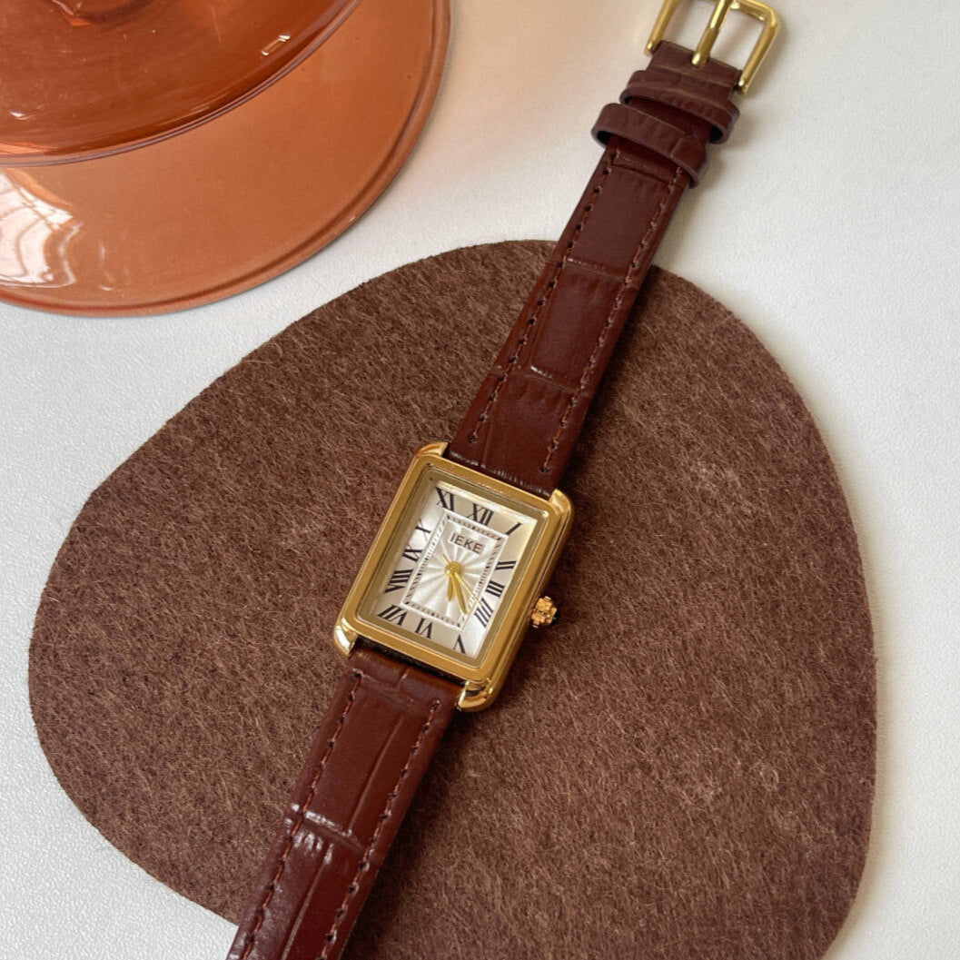 Fudus | Quadratische Damenarmbanduhr Mit Lederband Und Römischen Zahlen