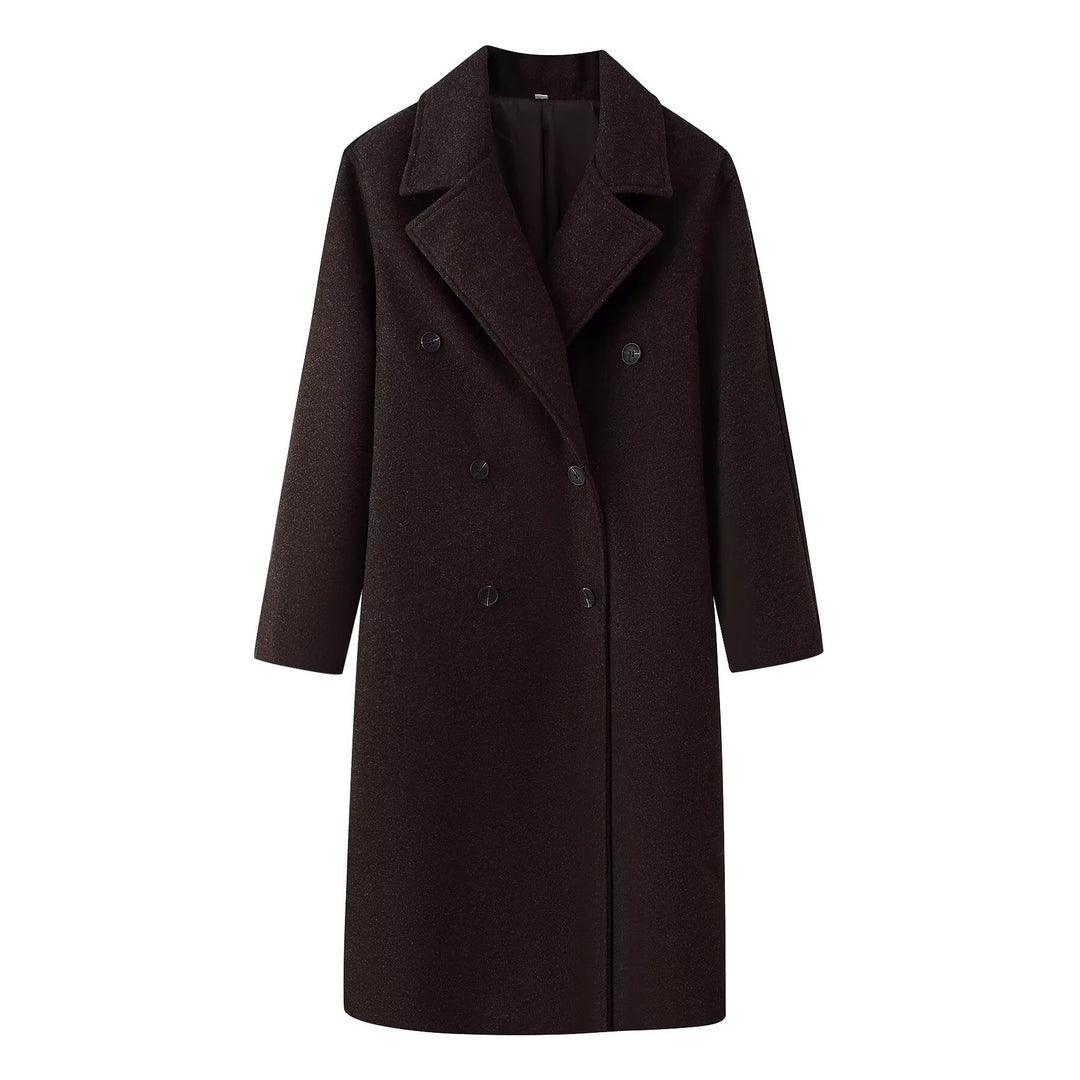 Damen klassischer Wollmantel mit doppelter Knopfreihe und großem Revers Fudus