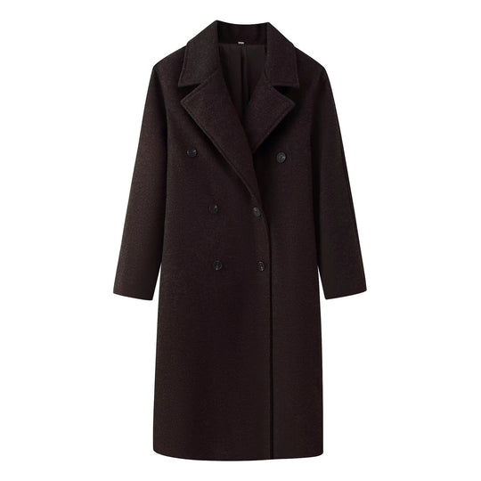 Damen klassischer Wollmantel mit doppelter Knopfreihe und großem Revers Fudus