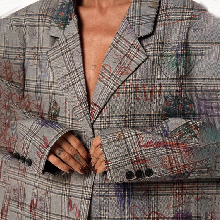 Damen Modischer Karo-Blazer mit Taillengürtel und lässigem Schnitt Fudus