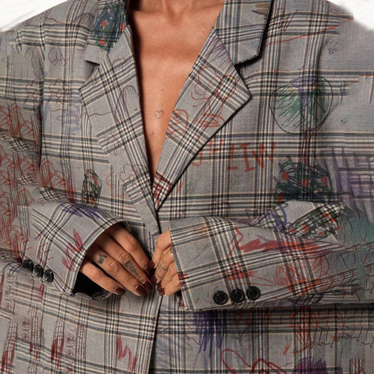 Damen Modischer Karo-Blazer mit Taillengürtel und lässigem Schnitt Fudus