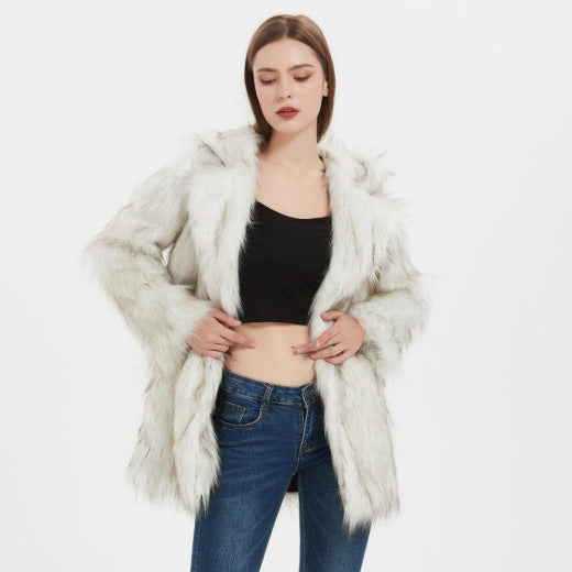 Damen Hoodiejacke aus kuscheligem Kunstfell mit seitlichen Taschen Fudus