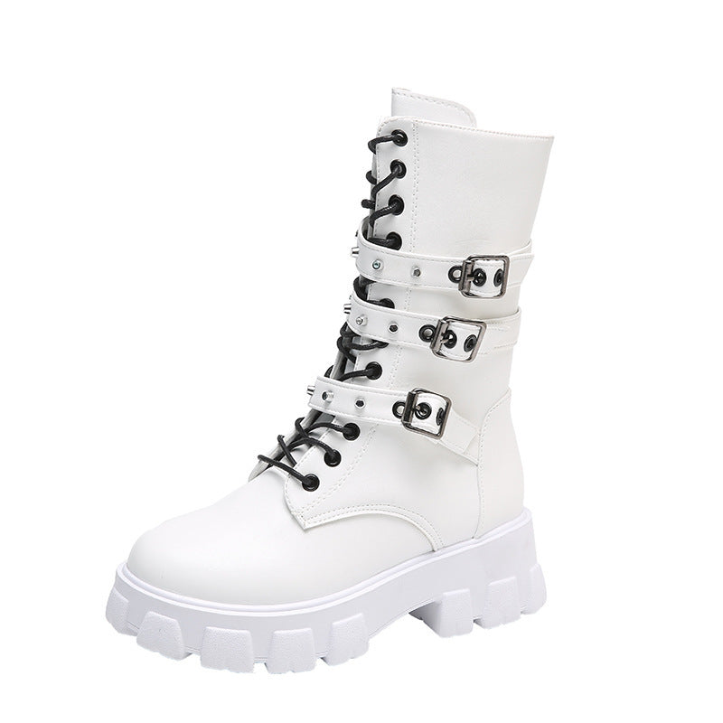Damen High-Top Schnürstiefel mit Verstellbaren Riemen und Griffiger Sohle