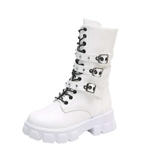 Damen High-Top Schnürstiefel mit Verstellbaren Riemen und Griffiger Sohle