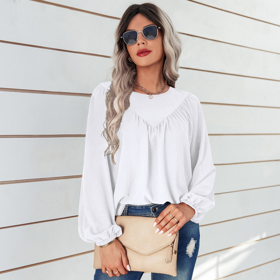 Damen lässige Bluse mit Ballonärmeln und feiner Struktur Fudus