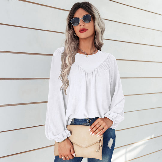 Damen lässige Bluse mit Ballonärmeln und feiner Struktur Fudus