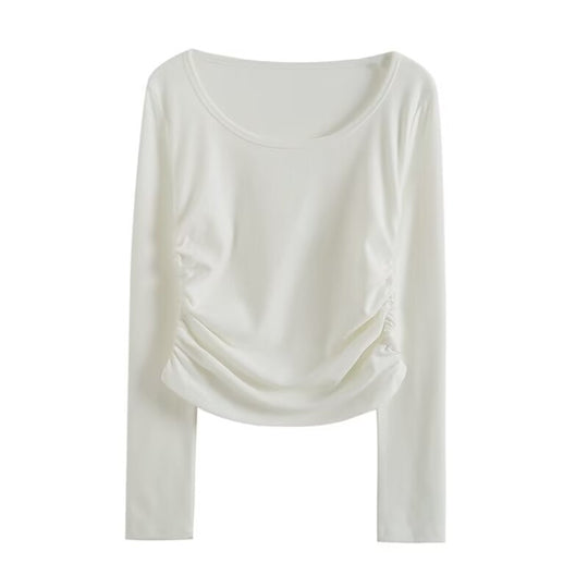 Damen langärmliges Shirt mit raffiniertem Drapé Fudus