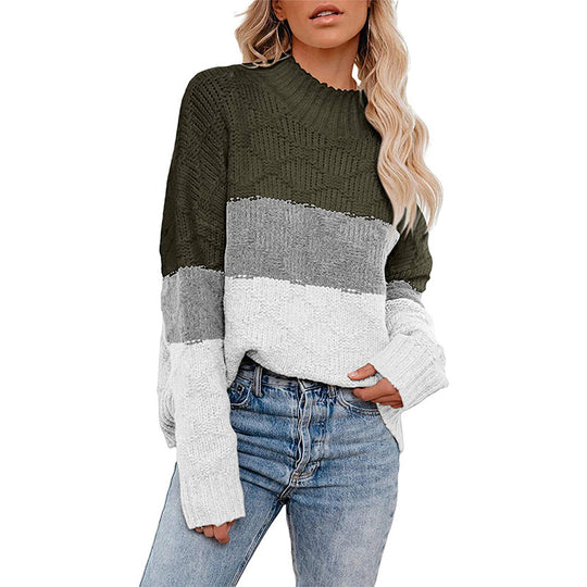 Damen Grobstrickpullover mit modernem Blockdesign Fudus