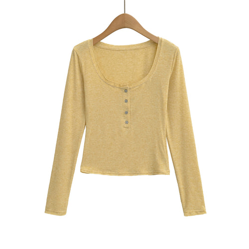 Damen Langarmshirt mit Knopfleiste und weichem Baumwollmix Fudus