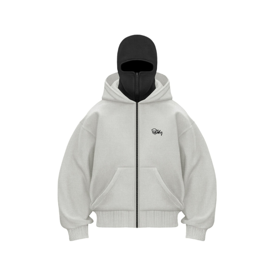 Damen Kapuzensweatshirt mit integriertem Gesichtsschutz und praktischen Reißverschlusstaschen Fudus