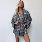 Damen Kimono-Morgenmantel mit Leopardenmuster und lockerer Passform