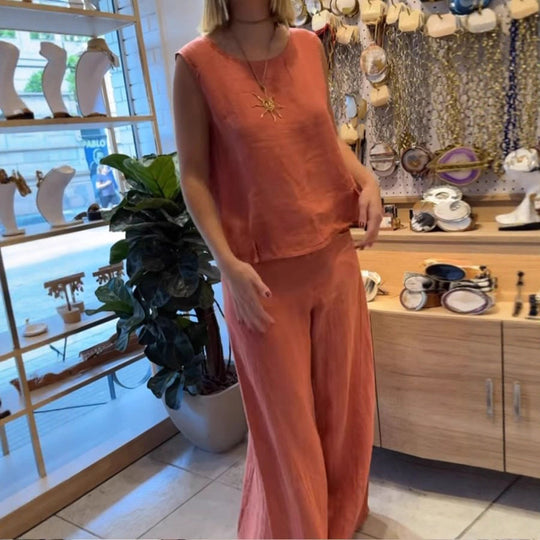 Damen lässige Leinen-Hosenanzug Fudus