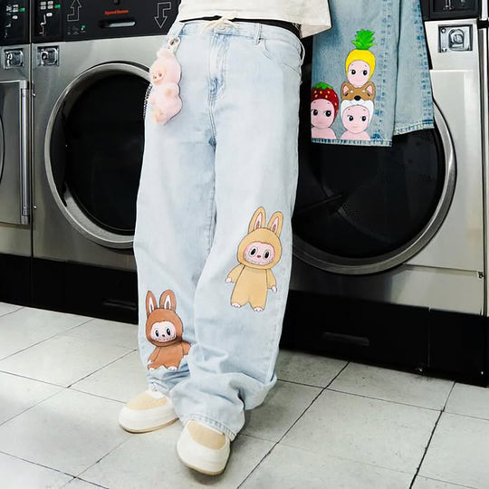 Damen lässige Jeans mit einzigartigem Tiermotiv Fudus