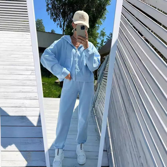 Damen Kapuzensweatanzug mit elastischem Bund und Reißverschluss Fudus