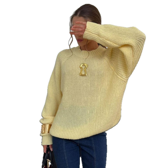 Damen Grobstrickpullover mit lässigem Schnitt und Raglanärmeln Fudus